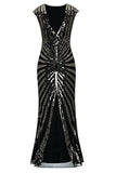 Robe sirène noire et rose des années 20 à paillettes