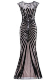 Robe sirène noire et rose des années 20 à paillettes