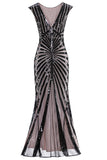 Robe sirène noire et rose des années 20 à paillettes