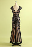 Robe sirène noire et rose des années 20 à paillettes