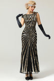 Robe Sirène Noire et Or des années 20 à paillettes