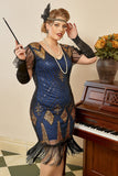 Blue Fringes Sequin Plus Taille Robe des années 20