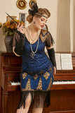 Blue Fringes Sequin Plus Taille Robe des années 20