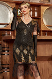 Noir & Or Paillettes 1920s Flapper Robe Flapper