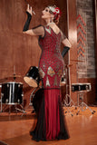 Bourgogne Longue Des années 1920 Paillettes Flapper Robe Formelle