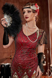 Bourgogne Longue Des années 1920 Paillettes Flapper Robe Formelle