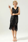 Noir V Col Sequin 1920s Flapper Robe Flapper