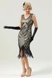 Noir V Col Sequin 1920s Flapper Robe Flapper
