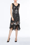 Robe à paillettes à paillettes noire des années 1920
