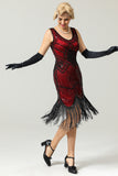 Rouge et noir Deep V Neck Flappers Robe des années 1920