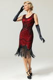 Rouge et noir Deep V Neck Flappers Robe des années 1920