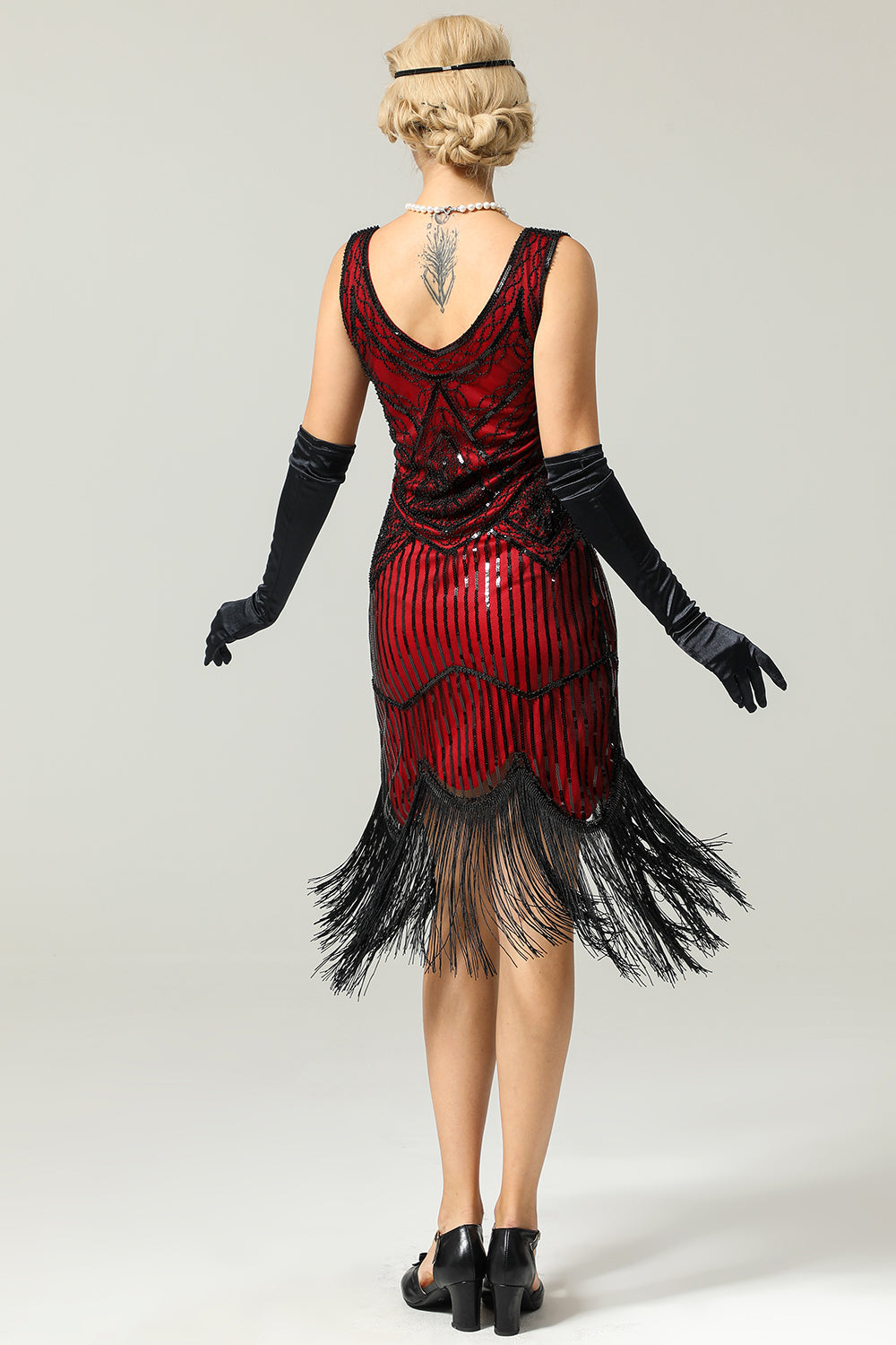 Rouge et noir Deep V Neck Flappers Robe des années 1920