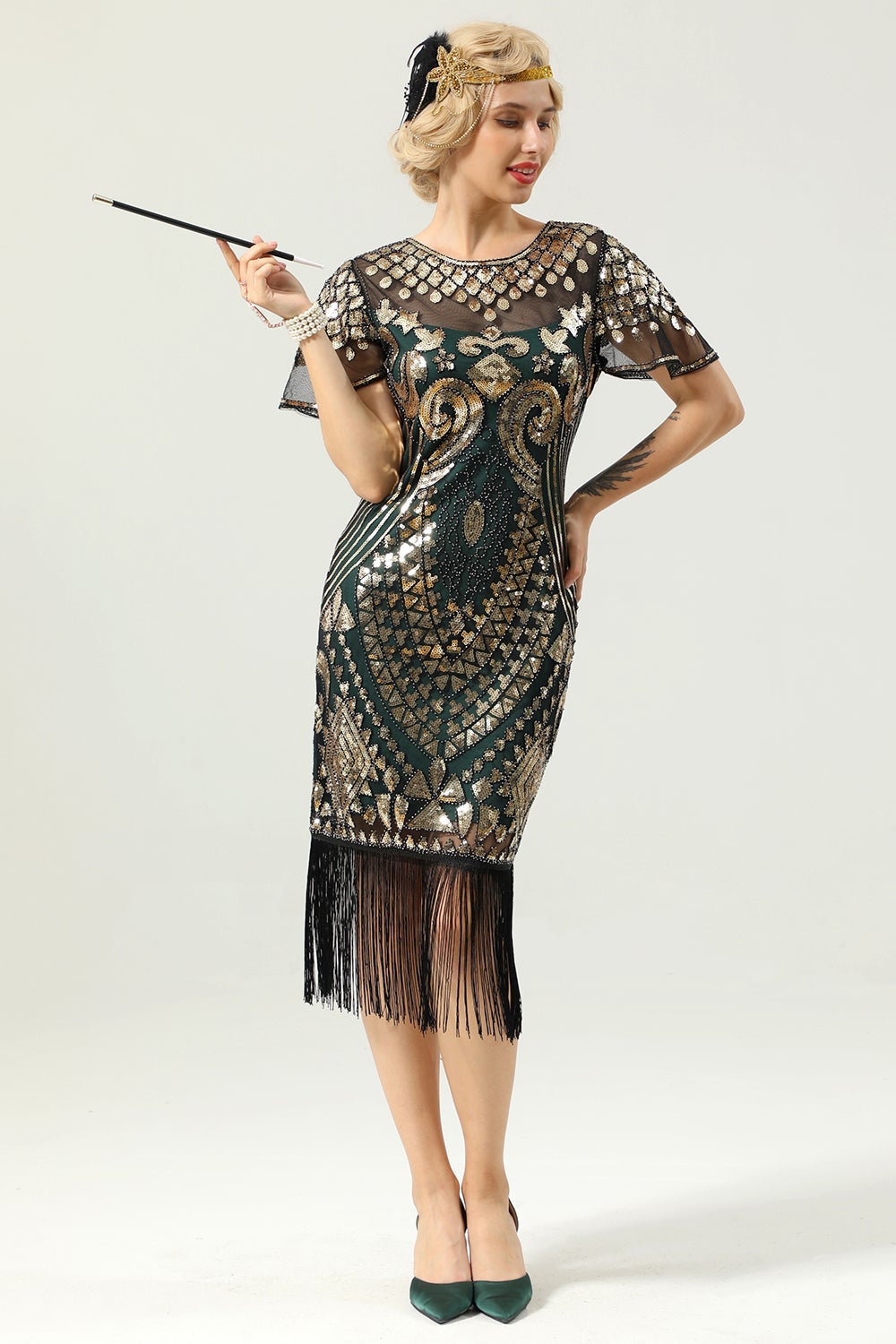 Robe à paillettes vertes des années 20
