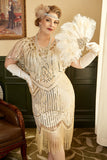 Abricot Sequin Fringes Plus Taille 1920s Flapper Robe