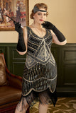 Noir Paillettes Franges Plus Taille 1920s Flapper Robe Flapper