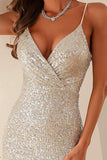 Robe de bal à paillettes d’argent avec fente