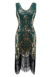 Noir col V Fringe Sequins Robe des années 20