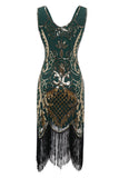 Noir col V Fringe Sequins Gatsby 1920s Flapper Robe Flapper