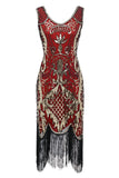 Noir col V Fringe Sequins Robe des années 20
