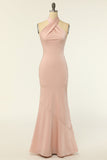 Sirène Halter Blush Robe de demoiselle d’honneur longue avec dos sans dos