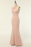 Sirène Halter Blush Robe de demoiselle d’honneur longue avec dos sans dos
