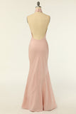Sirène Halter Blush Robe de demoiselle d’honneur longue avec dos sans dos
