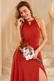 Robe de demoiselle d’honneur brun rouille à dos ouvert