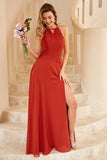 Robe de demoiselle d’honneur brun rouille à dos ouvert
