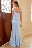 Robe de demoiselle d’honneur sirène bleu ciel avec fente