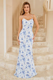 Robe de demoiselle d’honneur Boho à fleurs bleues