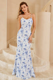 Robe de demoiselle d’honneur Boho à fleurs bleues