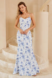Robe de demoiselle d’honneur Boho à fleurs bleues