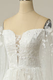 Luxueuse une ligne sur l’épaule Robe de mariée blanche avec appliques