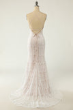Robe de mariée sirène en dentelle blanche avec train de balayage