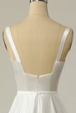 Simple Une ligne Col Carré Blanc Longue Robe de Mariée