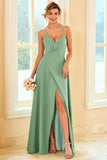Robe de demoiselle d’honneur longue vert clair avec fente