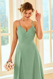 Robe de demoiselle d’honneur longue vert clair avec fente