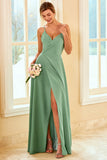 Robe de demoiselle d’honneur longue vert clair avec fente