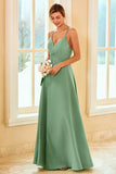 Robe de demoiselle d’honneur longue vert clair avec fente