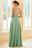 Robe de demoiselle d’honneur longue vert clair avec fente