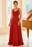Bretelles Spaghetti Rouge Rouille Robe de demoiselle d’honneur longue