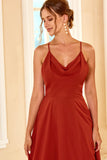 Bretelles Spaghetti Rouge Rouille Robe de demoiselle d’honneur longue