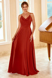 Bretelles Spaghetti Rouge Rouille Robe de demoiselle d’honneur longue