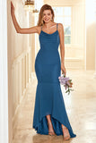 Robe de demoiselle d’honneur bleu encre haute-basse