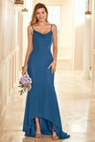 Robe de demoiselle d’honneur bleu encre haute-basse