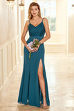 Robe de demoiselle d’honneur en dentelle verte avec fente