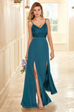 Robe de demoiselle d’honneur en dentelle verte avec fente