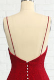 Robe de demoiselle d’honneur rouge foncé en dentelle