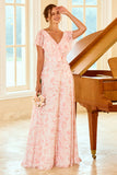 Robe de demoiselle d’honneur Imprimé fleuri blush