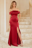 Gaine off the Shoulder Burgundy Long Bridesmaid Dress avec Split Front